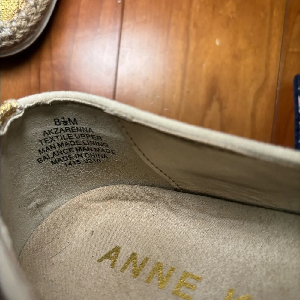 Anne Klein Gold and Cream Striped pineapple summer vacation Espadrilles